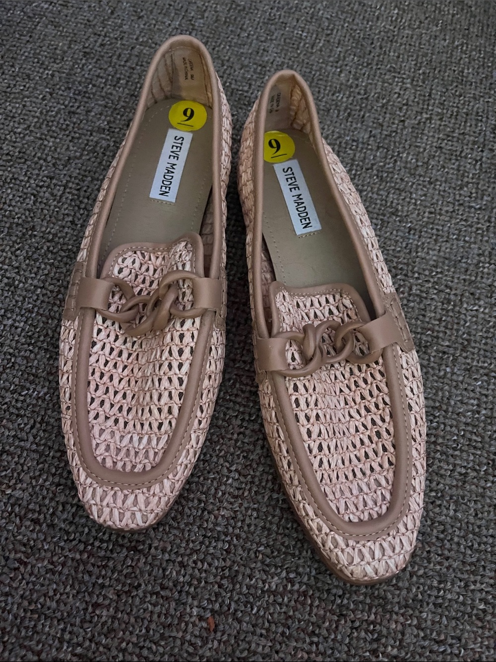 Steve Madden Raffia Loafers with Chain-Accent